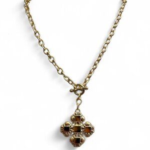Gold-Tone Maltese Cross Pendant Necklace with Filigree Detailing